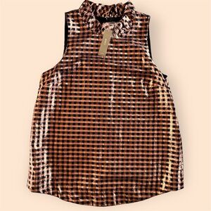 NWT J. Crew Ruffleneck sleeveless top in Metallic Gingham Size Small